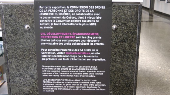Wall panel explaining that the Quebec government gave money so that this exhibit could happen.