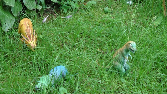 Close up of the dinosaurs on the lawn. Close up of the dinosaurs on the lawn.