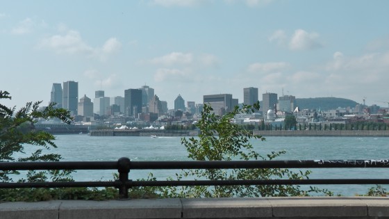 The view of Montreal from Alexander Calder's Man, Three Disks (L’Homme) at Parc Jean Drapeau on Île Sainte-Hélène