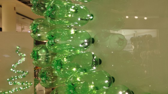 Close up of a wreath made out of recycled soda bottles. Close up of a wreath made out of recycled soda bottles.