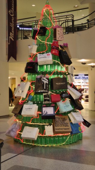 A Christmas tree made out of recycled soda bottles. A Christmas tree made out of recycled soda bottles.