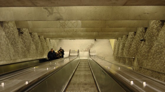 Looking down the escalator in the northern entrance at Métro Joliette. Looking down the escalator in the northern entrance at Métro Joliette.