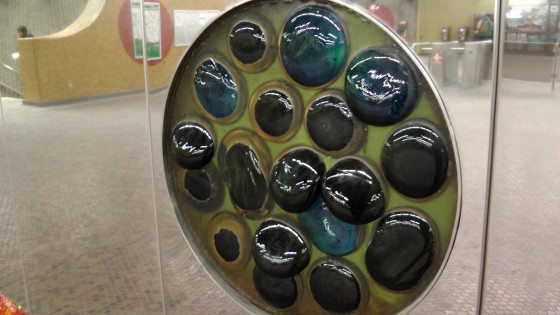 Detail of Thème des mouvements du soleil by Marcel Raby at the Métro Joliette. Detail of Thème des mouvements du soleil by Marcel Raby at the Métro Joliette.