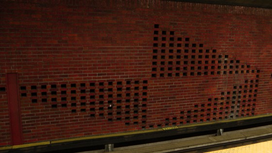 The ornamental brick work on the platform at the Métro Charlevoix The ornamental brick work on the platform at the Métro Charlevoix