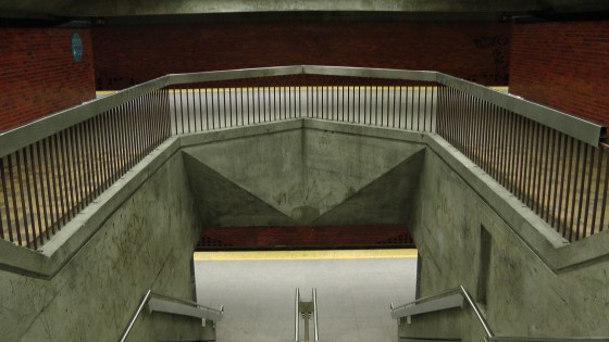 Looking down at the entrance to the platform at the Métro Charlevoix Looking down at the entrance to the platform at the Métro Charlevoix