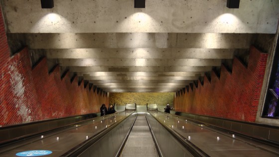 Looking down one of the escalators at the Métro Charlevoix Looking down one of the escalators at the Métro Charlevoix