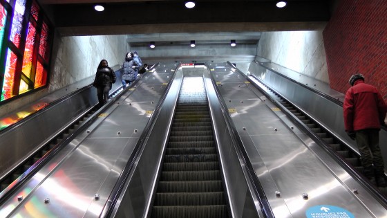 Looking up the other escalator at the Métro Charlevoix Looking up the other escalator at the Métro Charlevoix