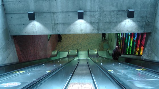 Looking down the other escalator at the Métro Charlevoix Looking down the other escalator at the Métro Charlevoix