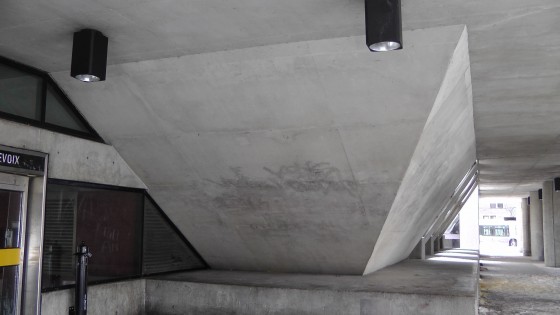 A Massive concrete structure in the Bus Loop at Métro Charlevoix A Massive concrete structure in the Bus Loop at Métro Charlevoix