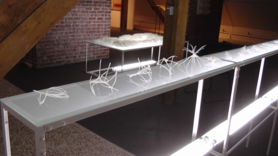 Elisabeth Picard, Constructions, 2011, zip ties, glass, painted steel, fluorescent tubes, 48" x 147" x 10" Elisabeth Picard, Constructions, 2011, zip ties, glass, painted steel, fluorescent tubes, 48" x 147" x 10"
