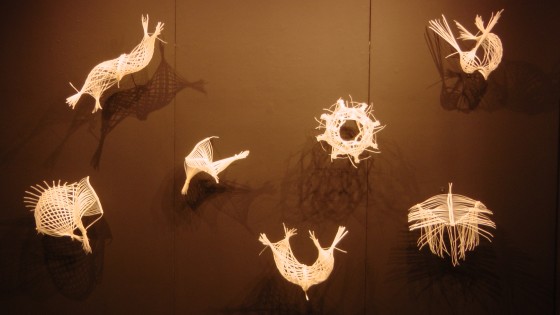 Elisabeth Picard, Macro organismes, 2011-2012, zip ties, painted steel hooks